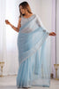 Fabulous Sky-Blue Sequins Oragnza Engagement Wear Saree