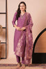 Winning Mauve Embroidered Chanderi Silk Event Wear Pant Suit