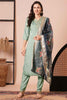 Pretty Pista Green Embroidered Silk Event Wear Pant Suit With Dupatta