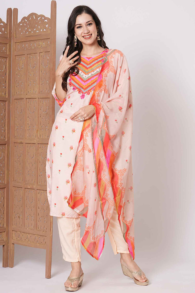 Appealing Peach Digital Print Crepe Event Wear Pant Suit