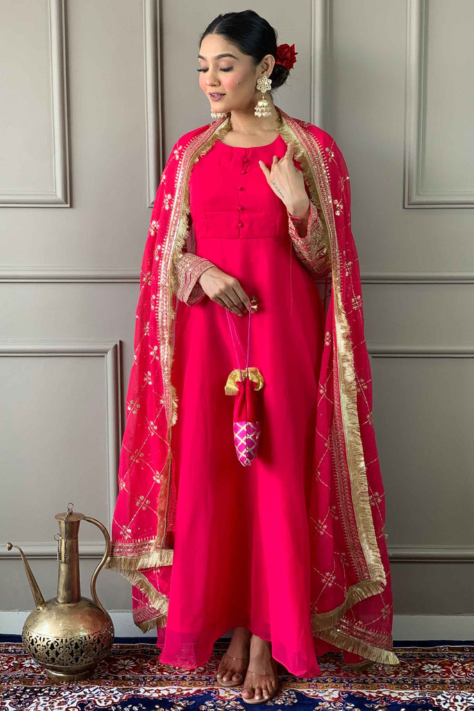 Impressive Pink Embroidered Georgette Festival Wear Pant Suit