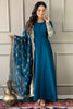 Winning Teal Blue Embroidered Georgette Wedding Wear Pant Suit