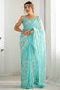 Surprising Sky-Blue Sequins Net Wedding Wear Saree With Blouse