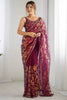 Astonishing Wine Sequins Net Function Wear Saree With Blouse