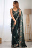 Awesome Green Embroidered Satin Event Wear Saree With Blouse