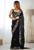 Glamorous Black Sequins Satin Function Wear Saree With Blouse