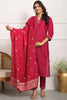 Fabulous Red Embroidered Viscose Traditional Pant Suit