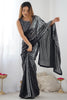 Attractive Black Sequins Work Georgette Party Wear Saree With Blouse