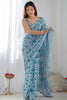 Striking Sky-Blue Digital Printed Chinon Traditional Saree With Blouse