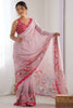 Incredible Pink Digital Printed Chinon Event Wear Saree With Blouse