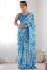 Amazing Blue-Color Digital Printed Chinon Traditional Saree