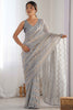 Stunning Grey Sequins Georgette Party Wear Saree With Blouse