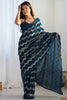 Surprising Teal Blue Sequins Georgette Party Wear Saree With Blouse