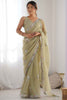 Fabulous Pista Green Sequins Net Event Wear Saree With Blouse