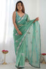 Enchanting Sea Green Sequins Net Reception Wear Saree With Blouse