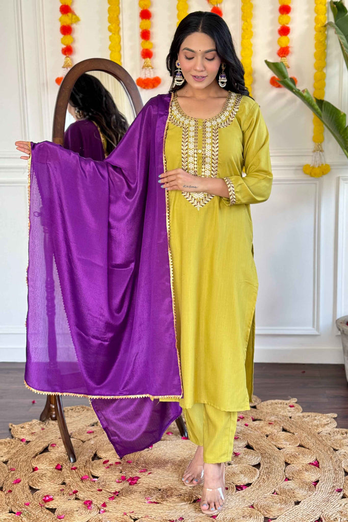 Exquisite Mustard Embroidered Rayon Event Wear Pant Suit