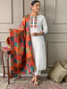 Wonderful Off-White Embroidered Viscose Festival Wear Pant Suit