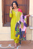 Enchanting Lime Green Embroidered Rayon Function Wear Pant Suit