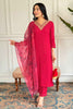 Winning Red Embroidered Rayon Traditional Pant Suit With Dupatta