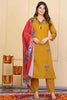 Delightful Mustard Embroidered Viscose Pant Suit With Dupatta