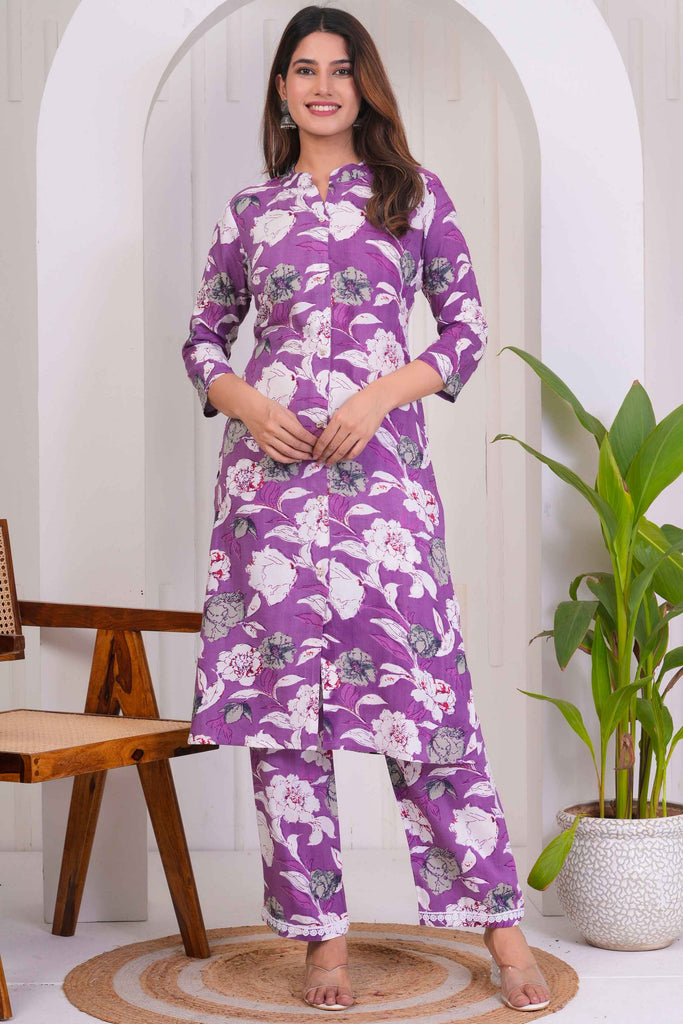 Shocking Purple Digital Printed Rayon Casual Wear Co-Ord Set