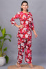 Delightful Red-Color Digital Printed Rayon Office Wear Co-Ord Set