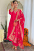 Alluring Pink Embroidered Viscose Traditional Pant Suit With Dupatta