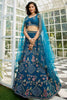 Endearing Blue Embroidered Net Bridesmaid Lehenga Choli With Dupatta