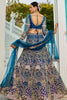 Dazzling Blue Thread Work Net Wedding Lehenga Choli With Dupatta