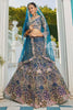 Dazzling Blue Thread Work Net Wedding Lehenga Choli With Dupatta