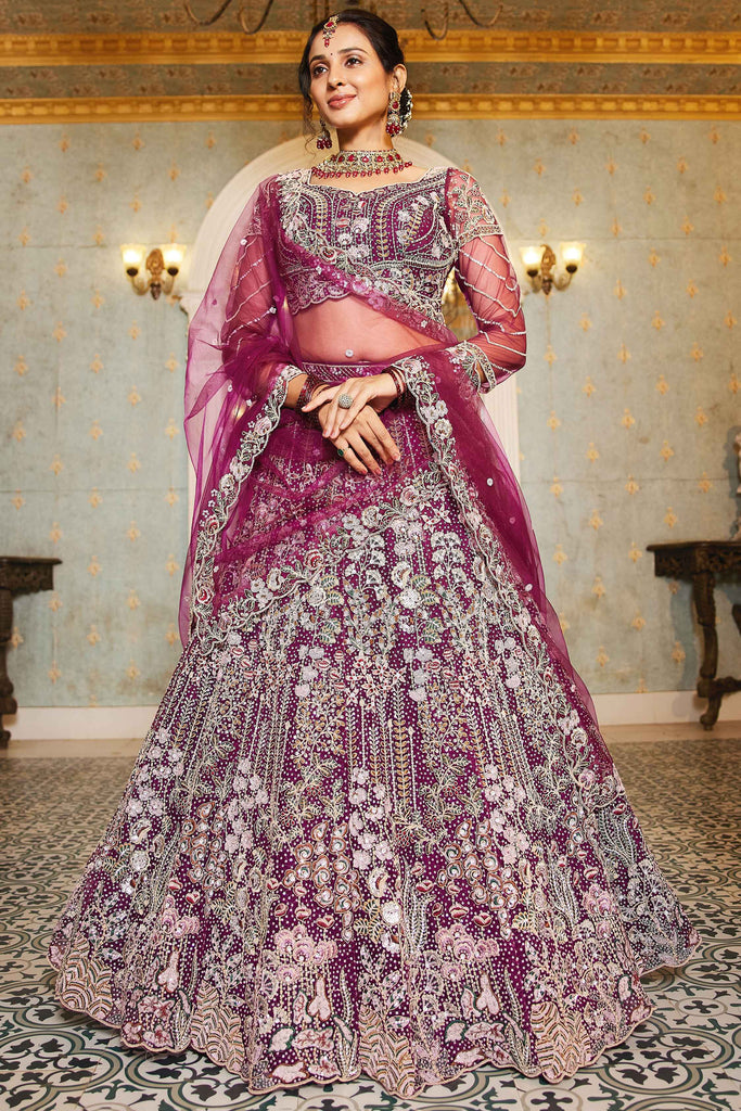 Astonishing Burgundy Sequins Net Designer Lehenga Choli With Dupatta