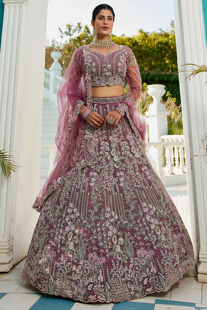 Wonderful Lavender Embroidered Net Bridesmaid Lehenga Choli