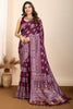 Tantalizing Wine Zari Weaving Silk Festival Wear Saree With Blouse