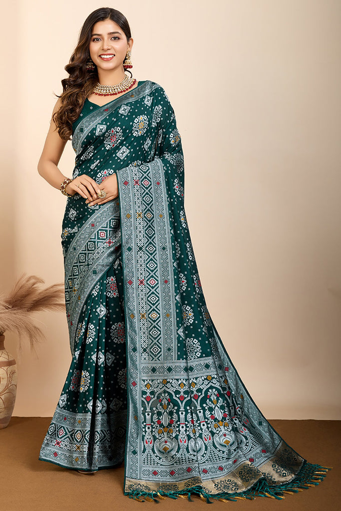 Precious Green Zari Weaving Silk Traditional Saree With Blouse