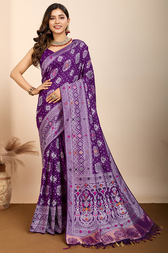 Beautiful Purple Zari Weaving Silk Festival Wear Saree With Blouse