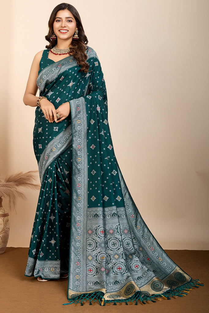 Lovely Green Zari Weaving Silk Function Wear Saree With Blouse