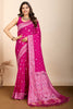 Attractive Rani Pink Zari Weaving Silk Traditional Saree With Blouse