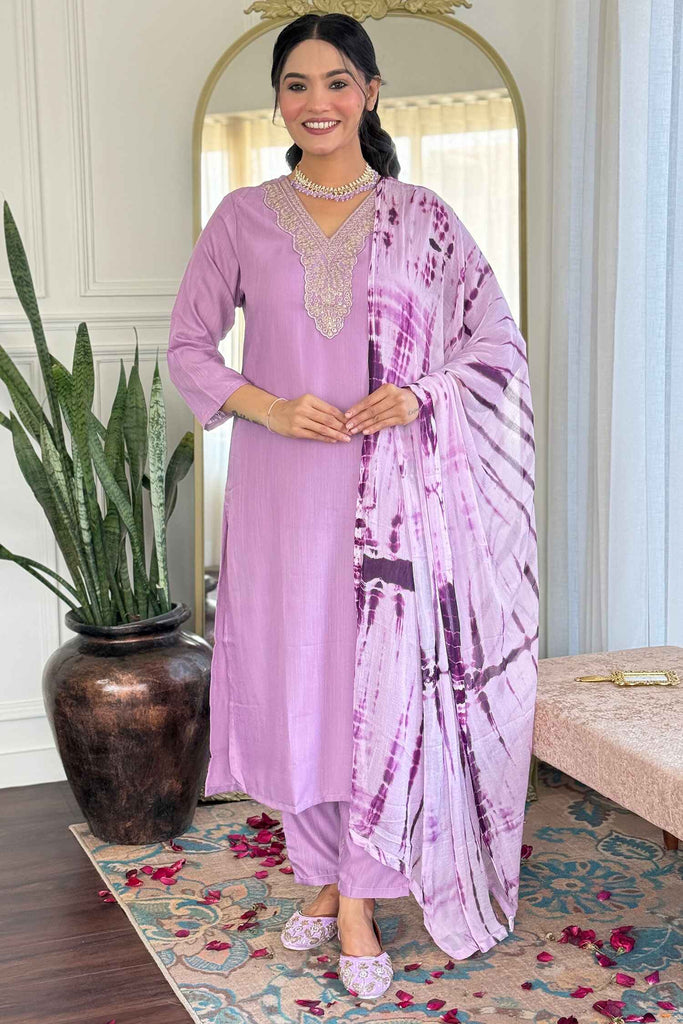 Lovable Lavender Embroidered Viscose Event Wear Pant Suit