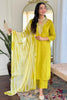 Fascinating Yellow Embroidered Viscose Haldi Wear Pant Suit