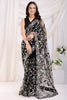 Glamorous Black Thread Embroidered Net Party Wear Saree With Blouse