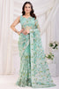 Alluring Sea Green Thread Embroidered Net Saree With Blouse