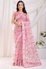 Incredible Pink Thread Embroidered Net Festival Wear Saree With Blouse