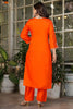 Shocking Orange Embroidered Viscose Event Wear Pant Suit