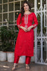 Precious Red Embroidered Viscose Function Wear Pant Suit With Dupatta