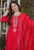 Precious Red Embroidered Viscose Function Wear Pant Suit With Dupatta