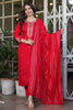 Precious Red Embroidered Viscose Function Wear Pant Suit With Dupatta