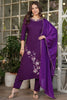 Interesting Wine Embroidered Viscose Festival Wear Pant Suit