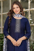 Spectacular Navy Blue Sequins Rayon Event Wear Pant Suit With Dupatta