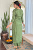 Beautiful Pista Green Embroidered Viscose Traditional Pant Suit