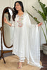 Awesome White Embroidered Viscose Event Wear Pant Suit